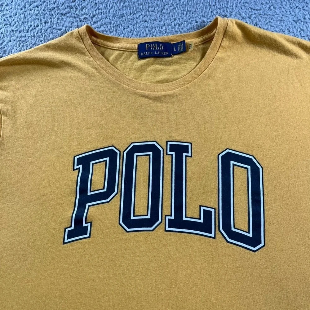 Polo Ralph Lauren T Shirt Men Large Gold Spell Out Short Sleeve Crew Neck